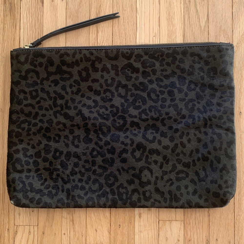Vintage Faux Animal Fur Leopard Print Clutch/Pouch Purse in Grey/Black
